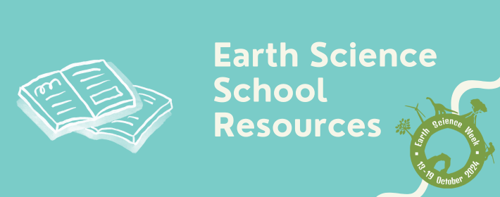 graphic of an open book with Earth Science weeks School Resources written to the right